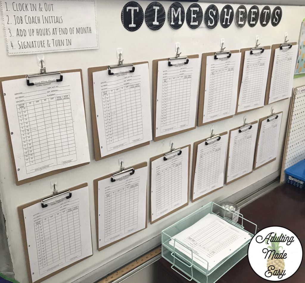 Vocational student timesheets for on and off campus jobs transition special education