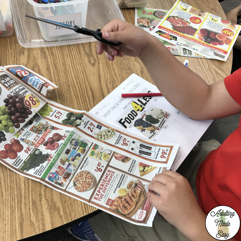 How to recycle or reuse weekly circular store ads with these cut & paste activities. Focus on reading, math, nutrition, CBI, money management, and life skills.