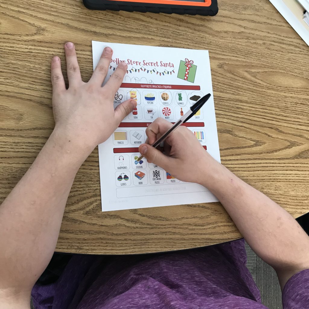 Dollar store secret santa gift exchange for special education students visual learners