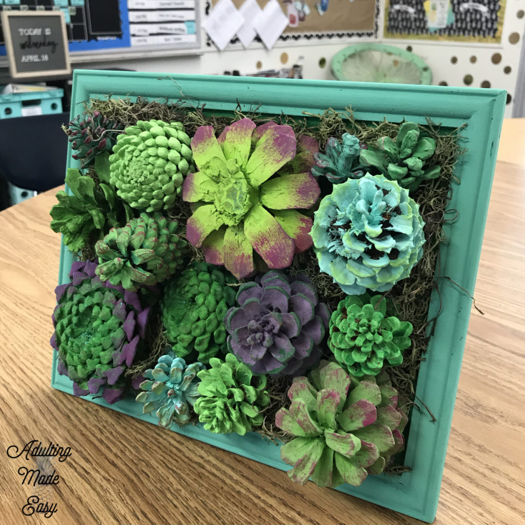 Pinecone succulent garden art project - age appropriate craft for older sped students!
