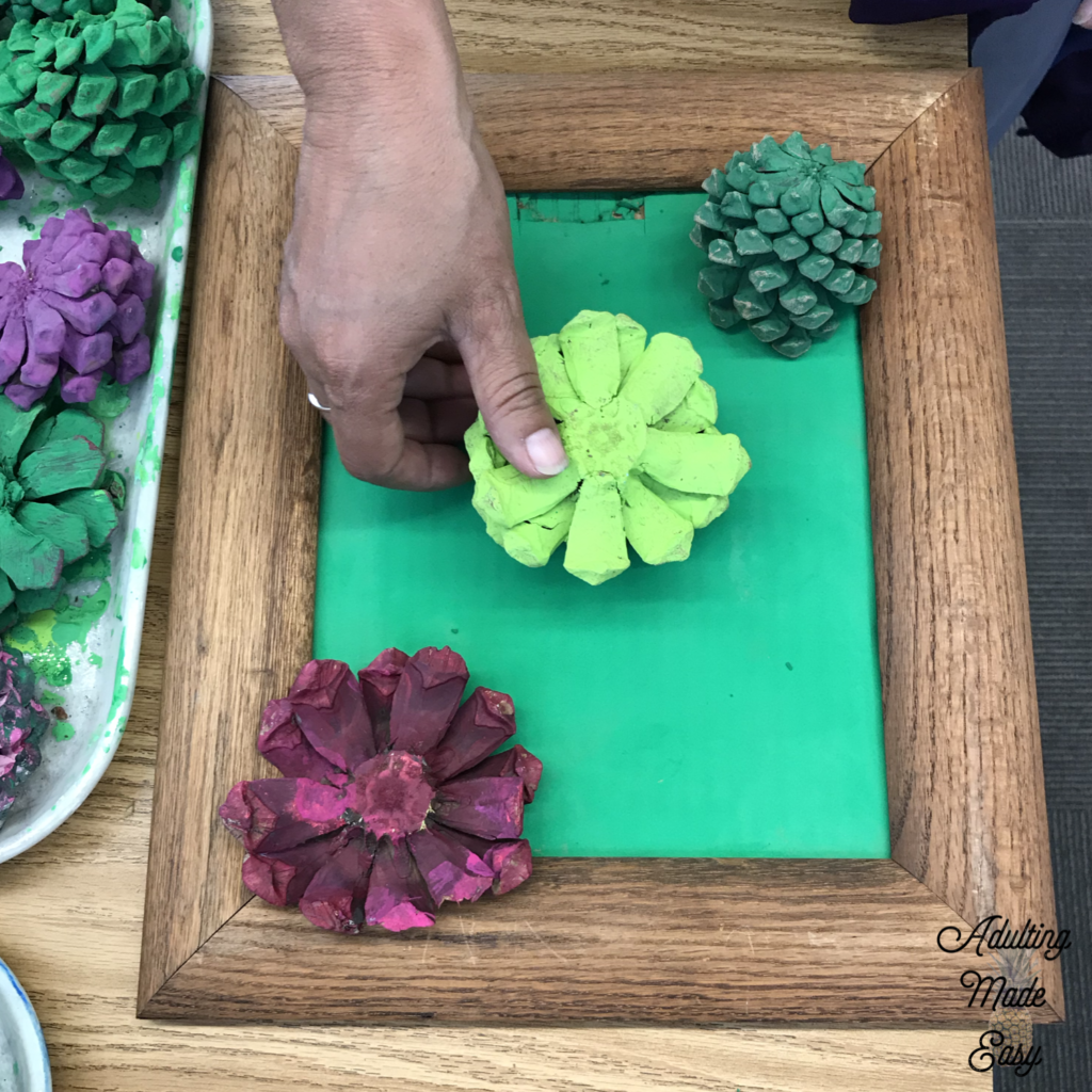 Pinecone succulent garden art project - age appropriate craft for older sped students!