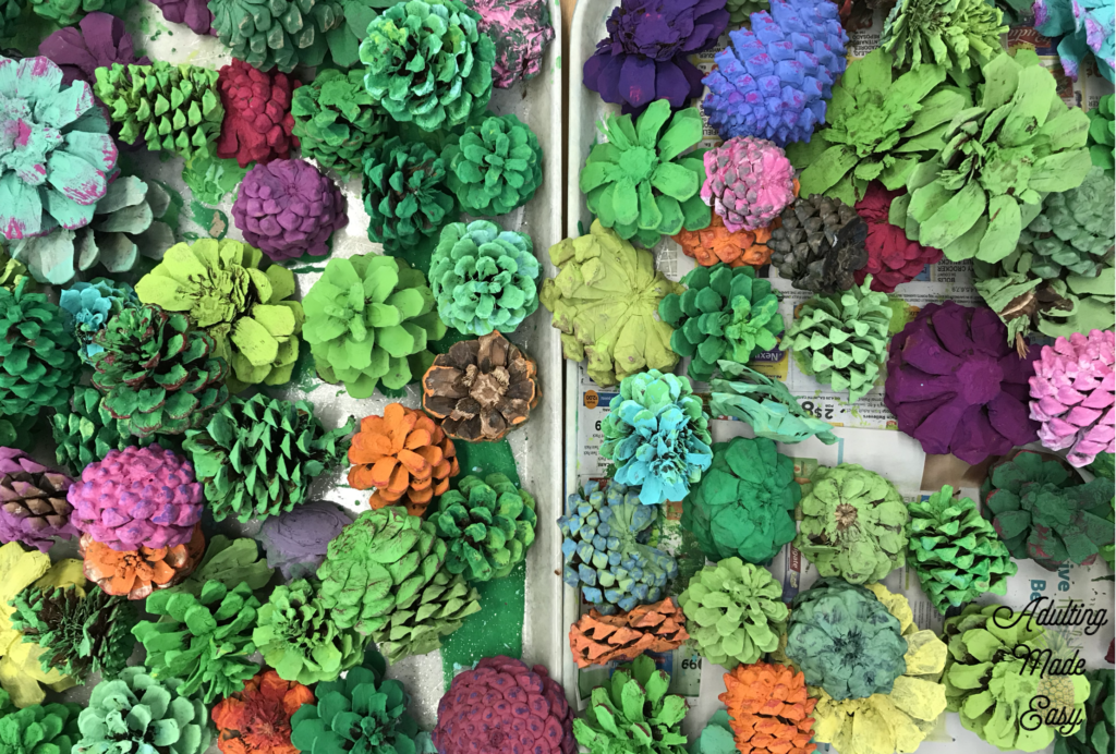 Pinecone succulent garden art project - age appropriate craft for older sped students!
