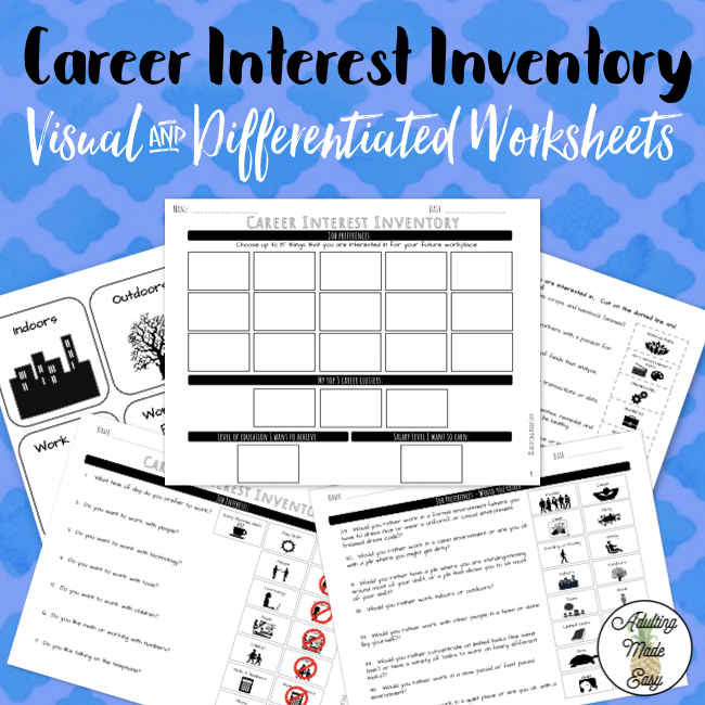 Career Interest Inventory visual survey for students in special education, perfect for ITP Transition planning.