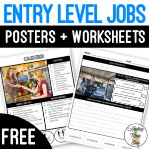 Entry Level Jobs Posters and Comprehension Worksheets for special education
