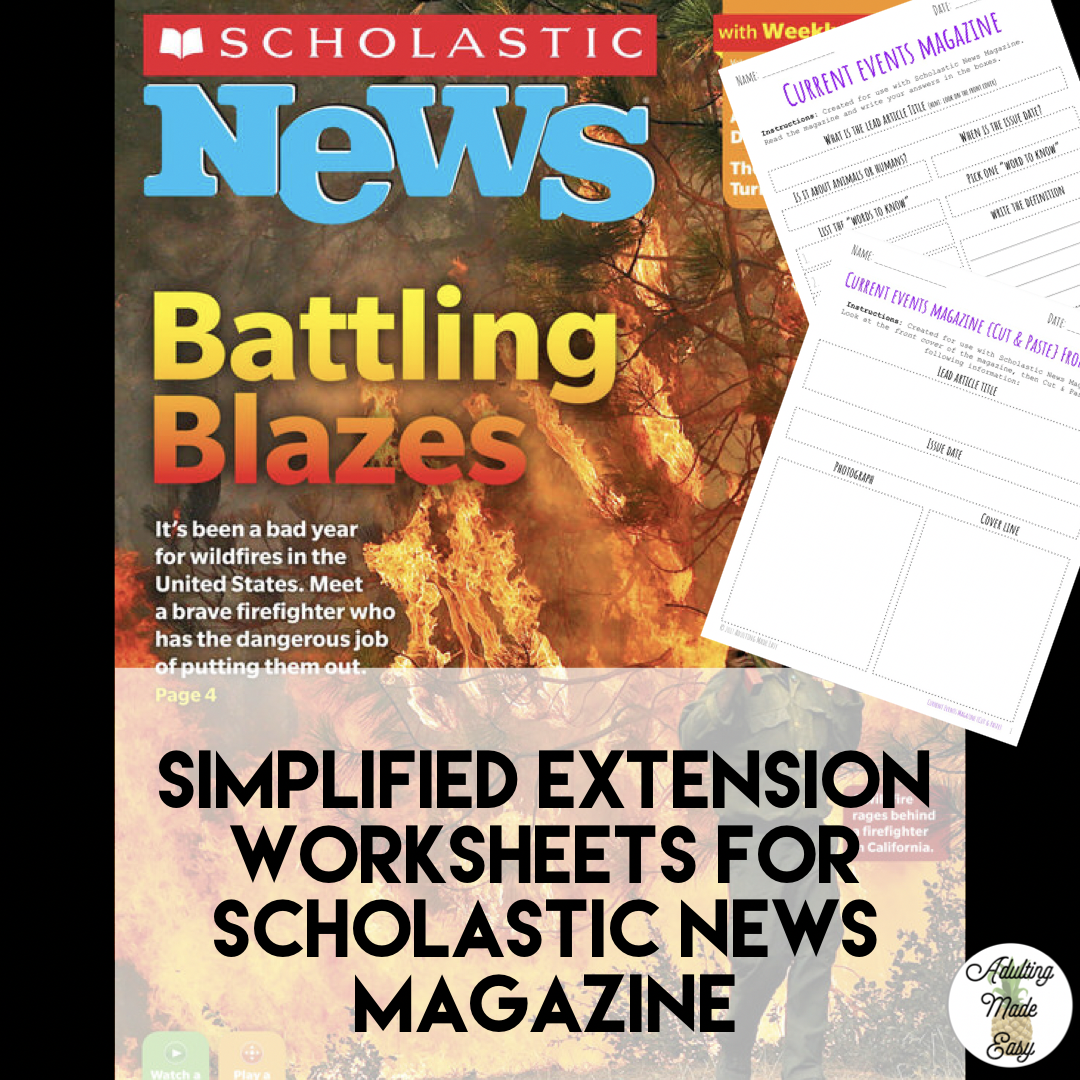 BLOG: Simplified extension worksheets for scholastic news magazine in the special education classroom.