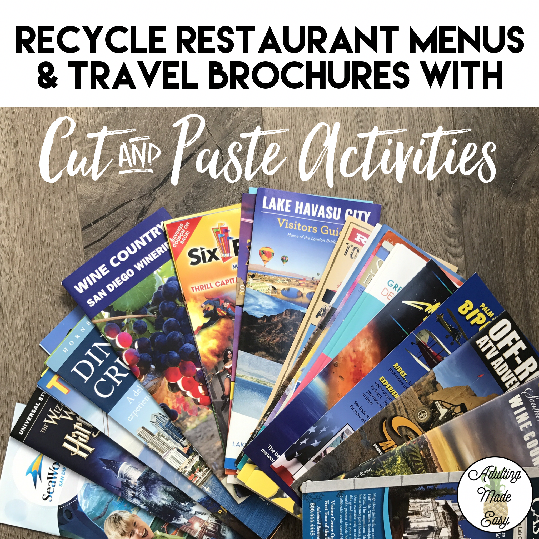 BLOG: Recycle restaurant menus & travel brochures with this cut and paste reading activity for special education life skills students.