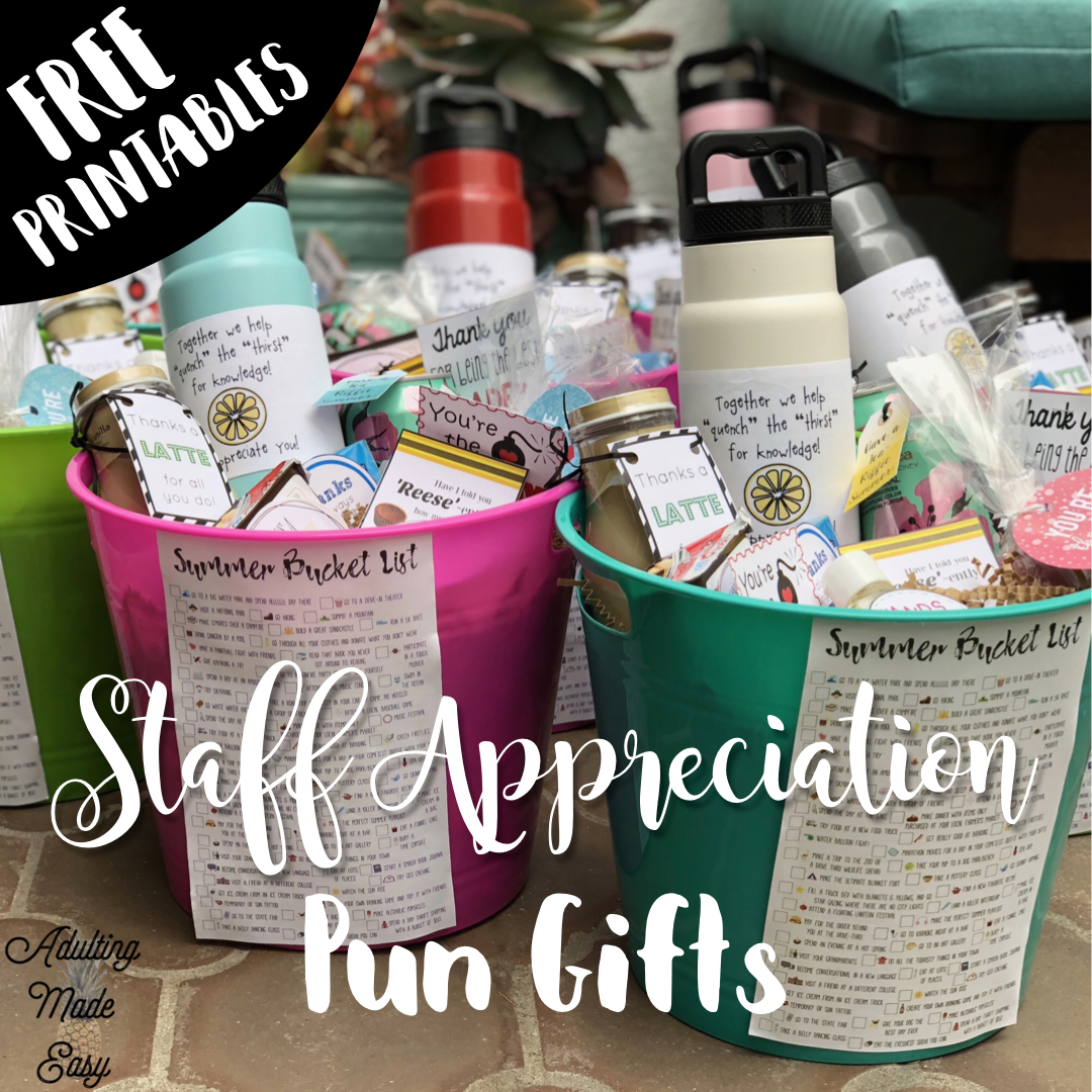 Inexpensive staff paraprofessional appreciation pun gifts with free printables