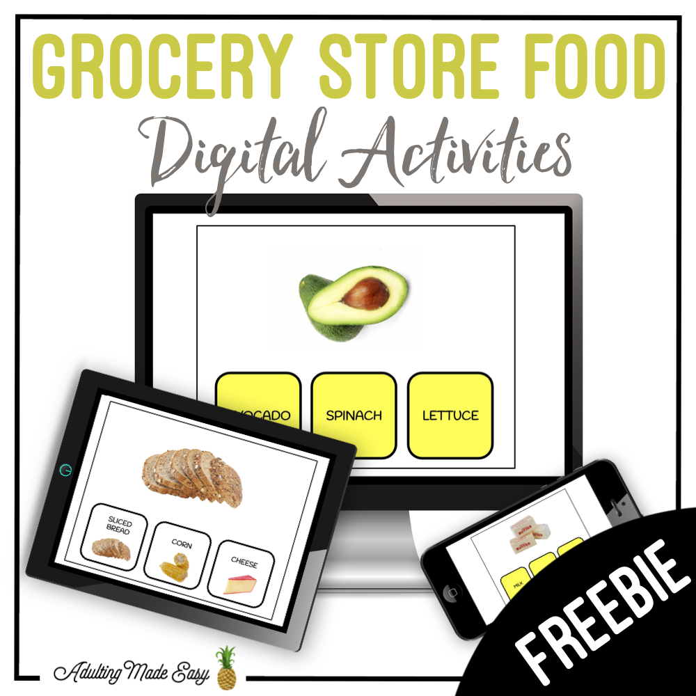 Adulting Made Easy newsletter freebie - functional reading grocery store digital activity.