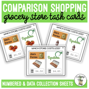 Comparison Shopping (up to $10) Task Cards & Worksheet