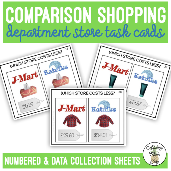 Comparison Shopping (up to $100) Task Cards & Worksheet