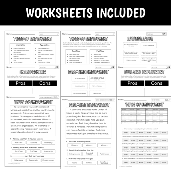 Unit 2 Types of Employment - Reading Comprehension & Functional Worksheets - Image 3