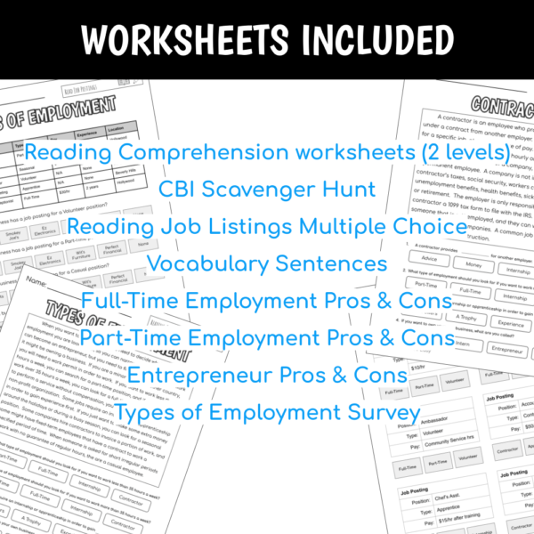 Unit 2 Types of Employment - Reading Comprehension & Functional Worksheets - Image 2