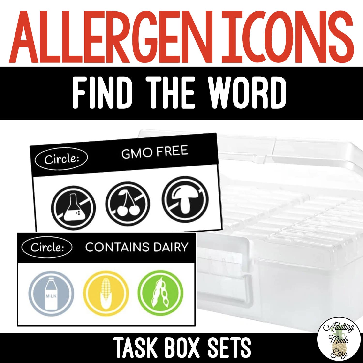 Allergen Icons Task Boxes - Find The Word
