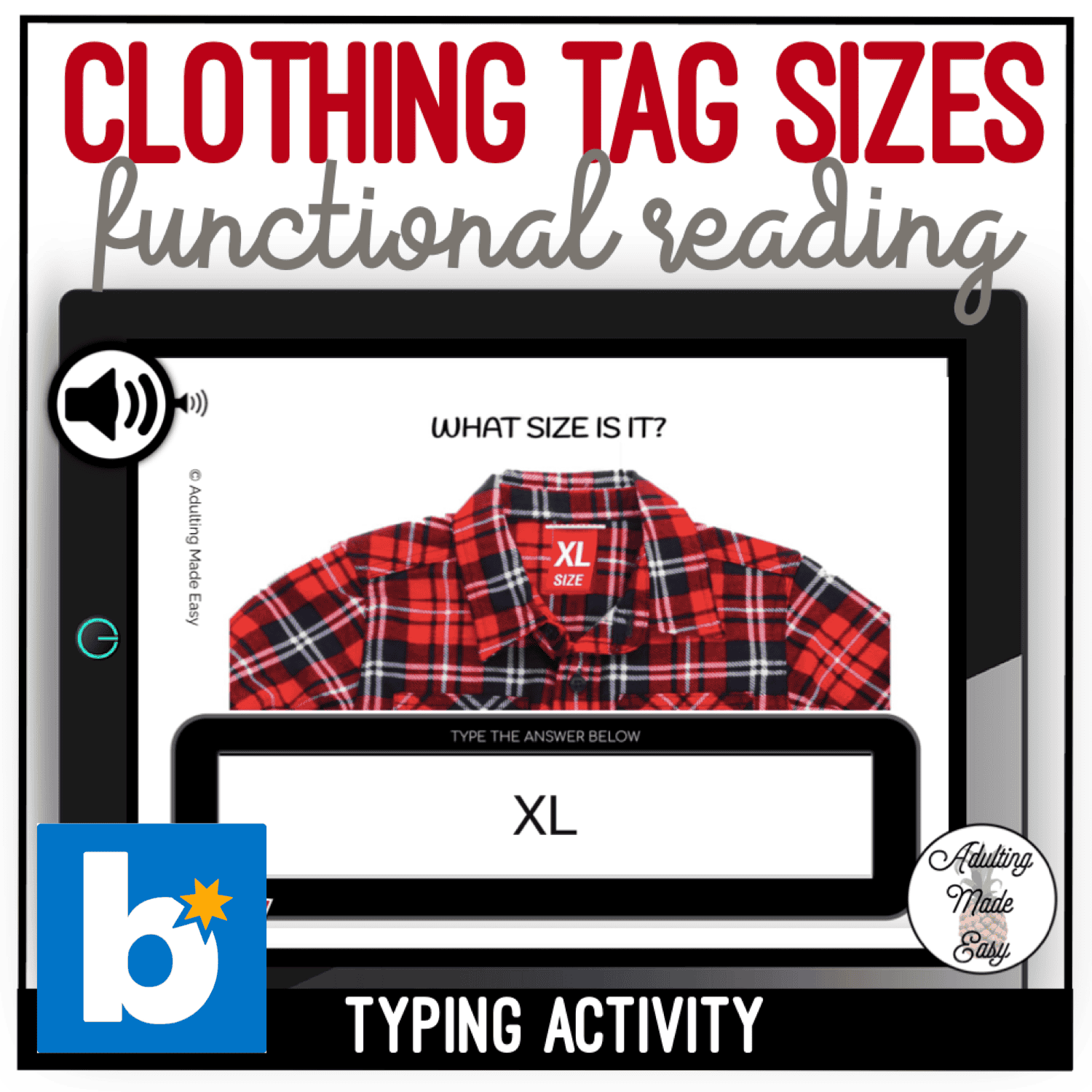 Clothing Tag Sizes - Typing Boom Cards