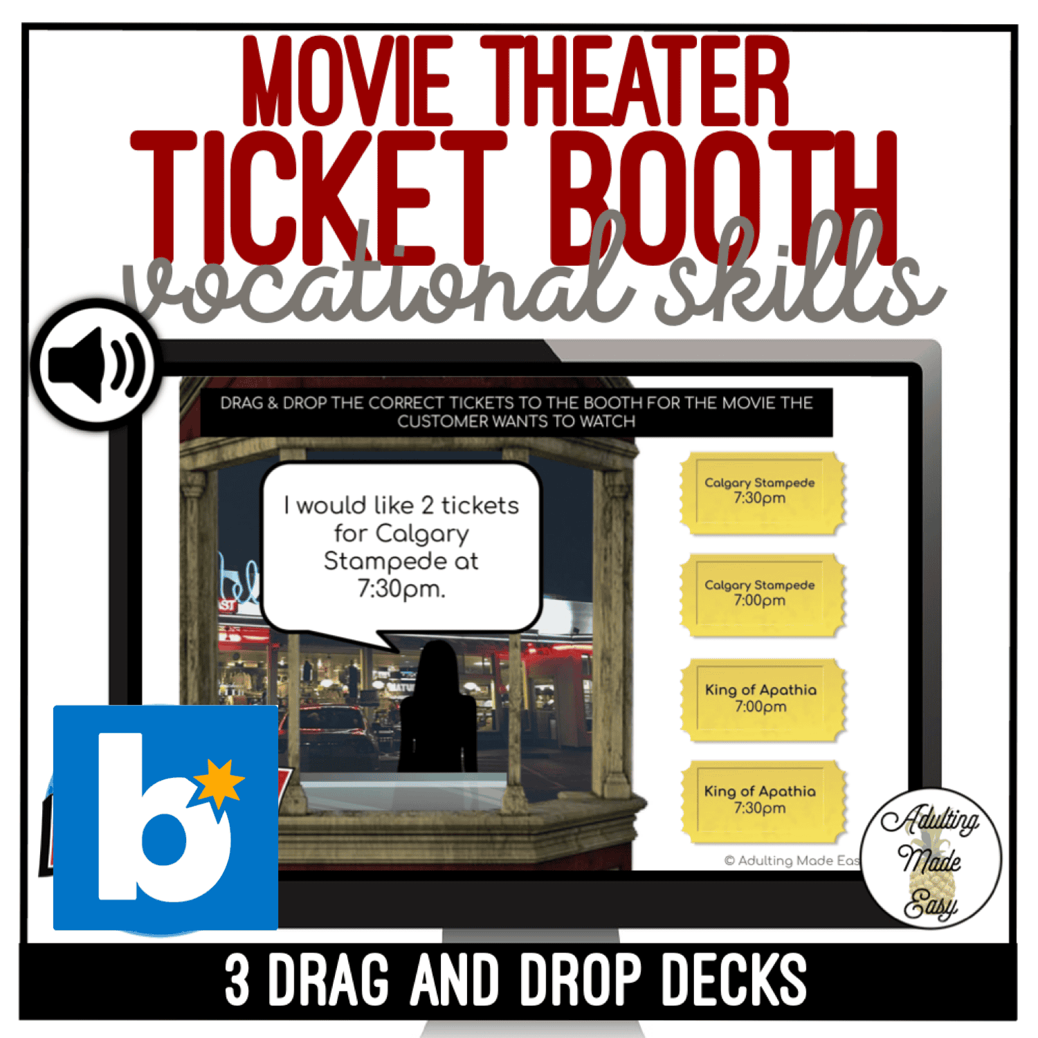 Movie Theater Ticket Booth Drag & Drop Boom Cards