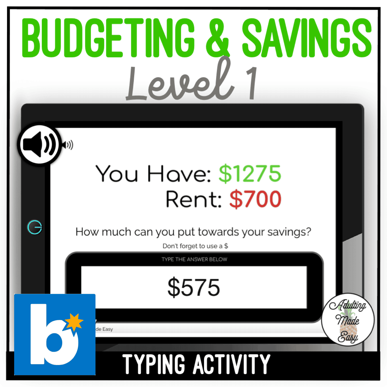 Budgeting for Savings Level 1 Typing Boom Cards