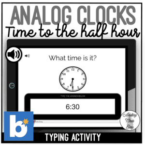 Analog Clocks - Time to the half hour - half past - Typing Boom Cards
