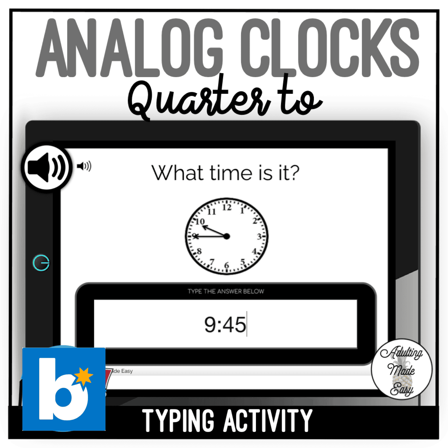 Analog Clocks - Quarter To - Typing Boom Cards