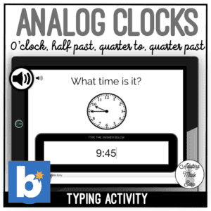 Analog Clocks - O'clock, half past, quarter to, quarter past - Typing Boom Cards