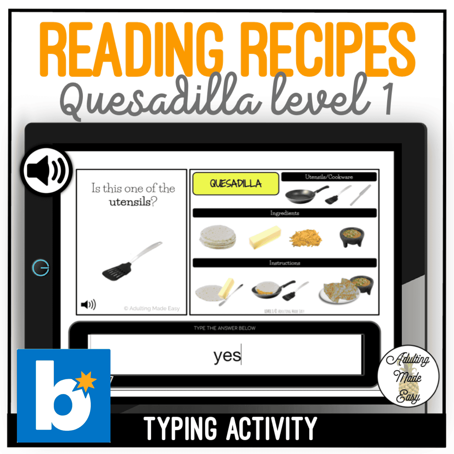 READING RECIPES QUESADILLA LEVEL 1
