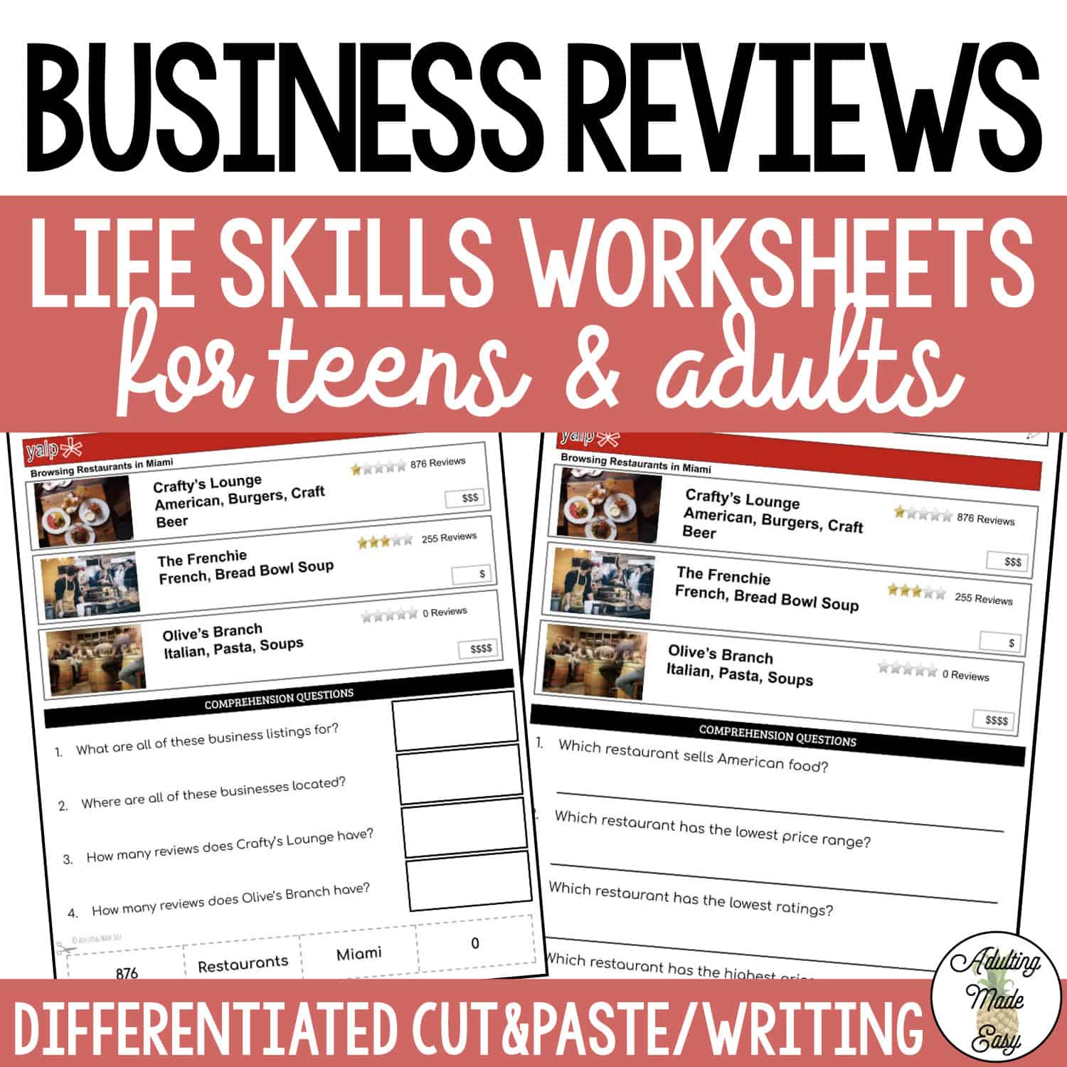 Reading Business Reviews Worksheets