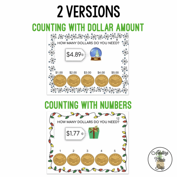 CANADIAN Next Dollar Up - How Many Dollars Do I Need? Holiday Task Cards