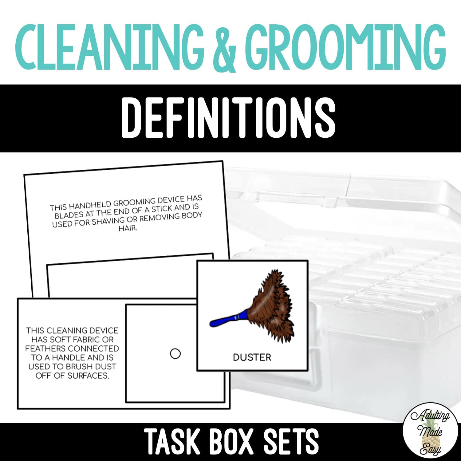 Cleaning & Grooming Task Boxes - Picture to Definition