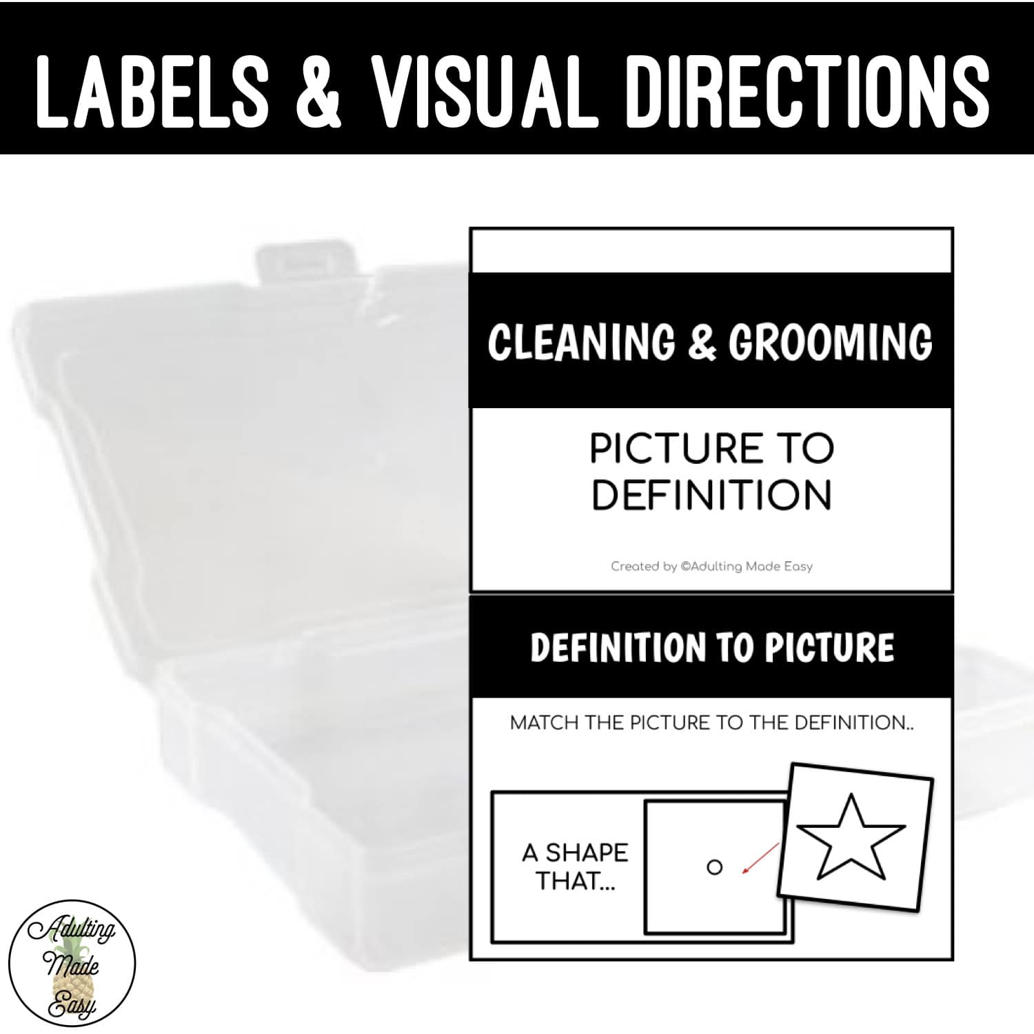 Cleaning & Grooming Task Boxes - Picture to Definition