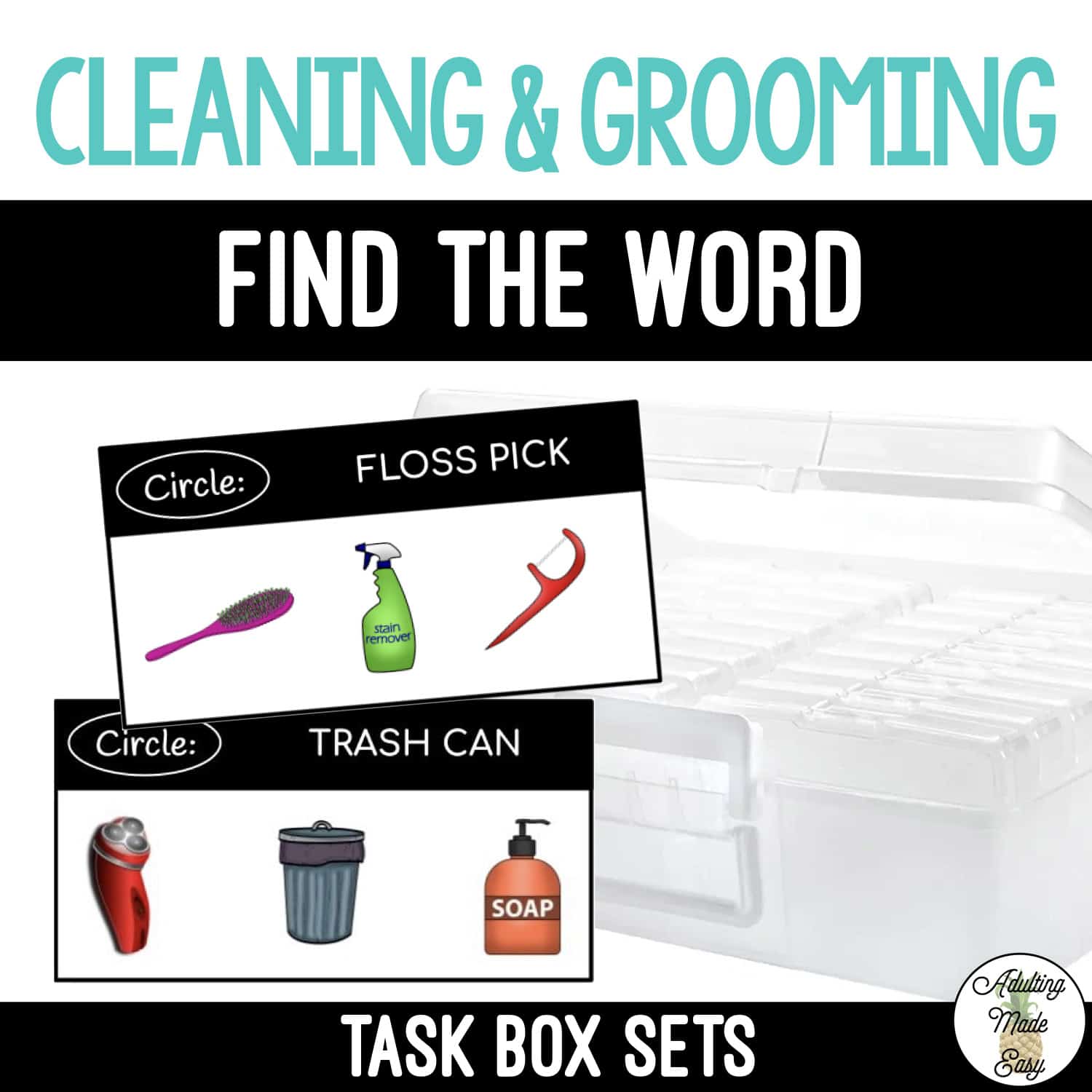 Cleaning & Grooming Task Boxes - Find The Word
