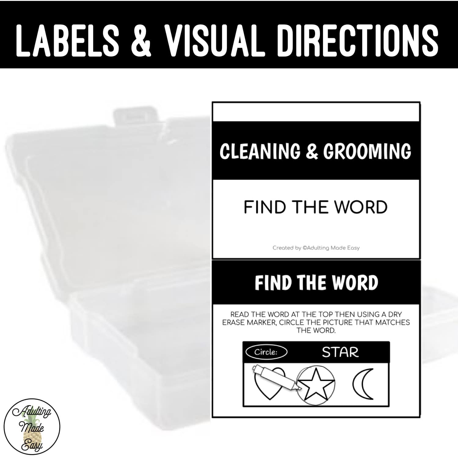 Cleaning & Grooming Task Boxes - Find The Word