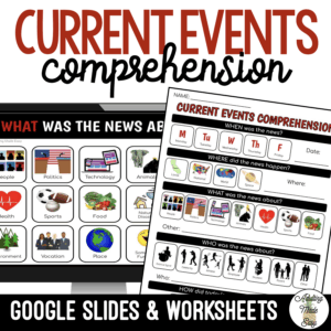 Current Events Comprehension Worksheet & Google Slides