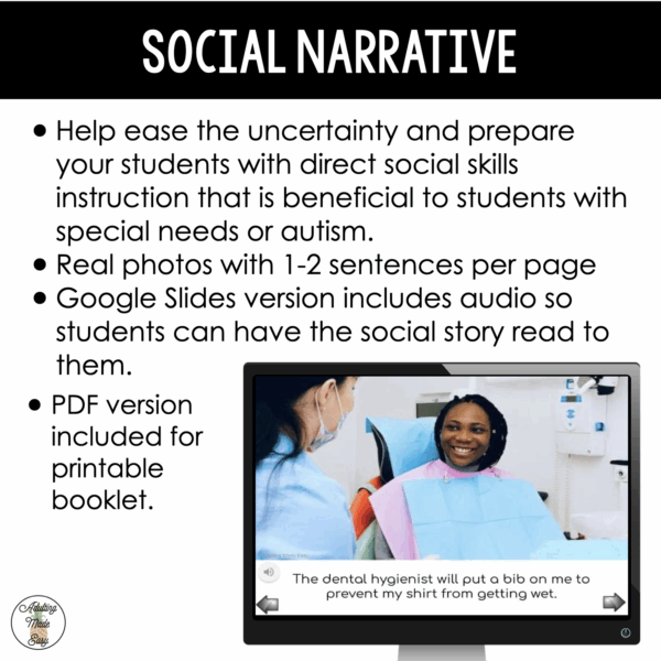 Dentist Appointment Virtual Field Trip Narrative & Comprehension Google Slide SS - Image 3