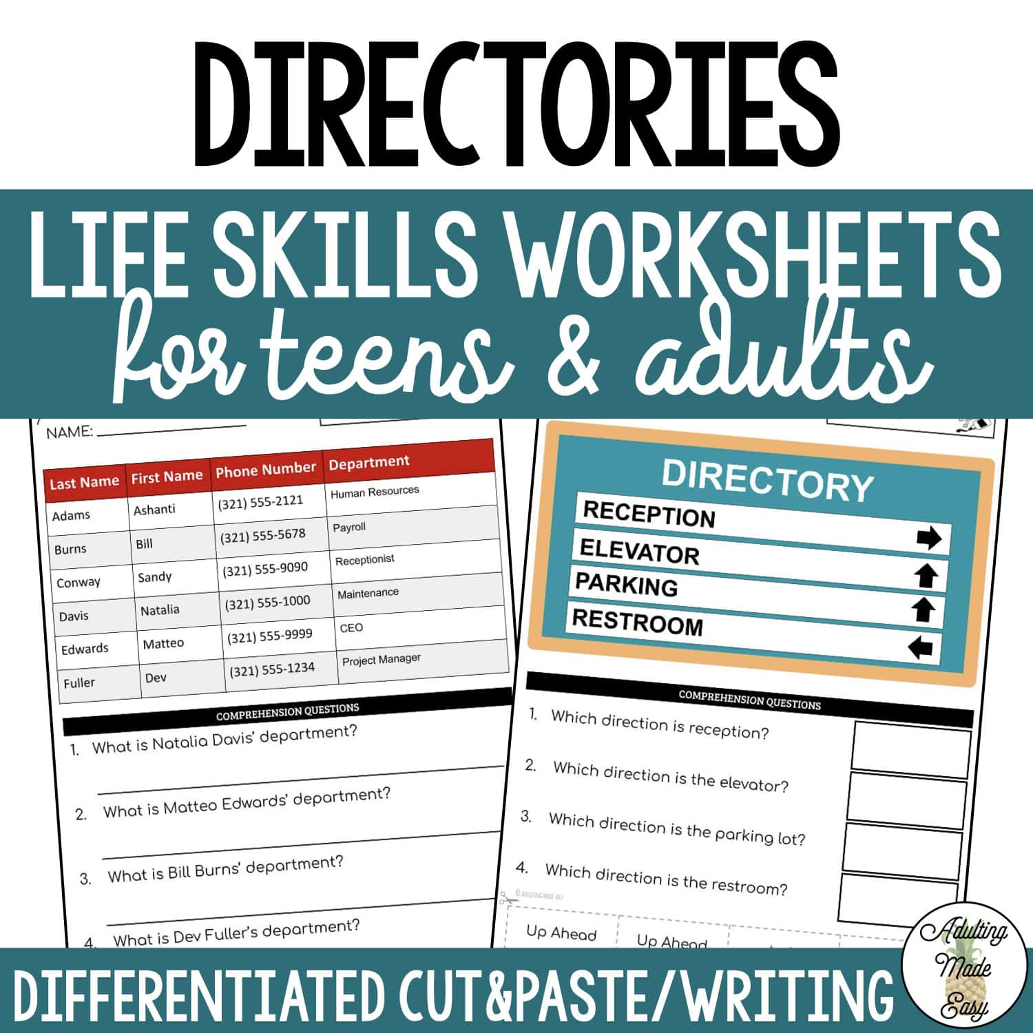 Reading Directories Worksheets