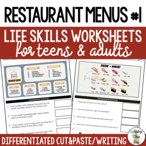 Reading Restaurant Menus #1 Worksheets