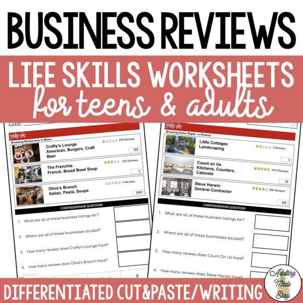 Reading Business Reviews Worksheets