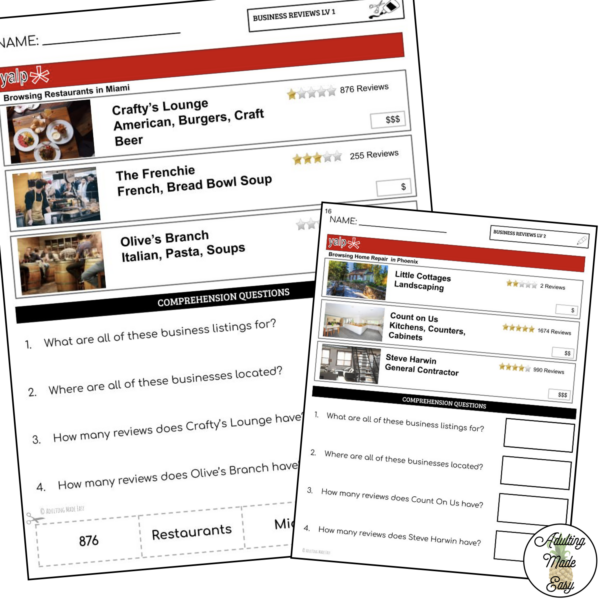 Reading Business Reviews Worksheets - Image 2