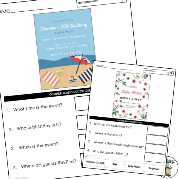 Reading Invitations Worksheets - Image 2