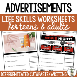 Reading Advertisements Worksheets