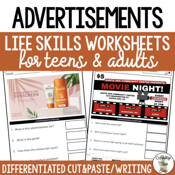 Reading Advertisements Worksheets