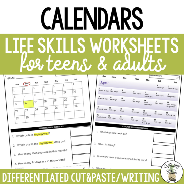 Reading Calendars Worksheets