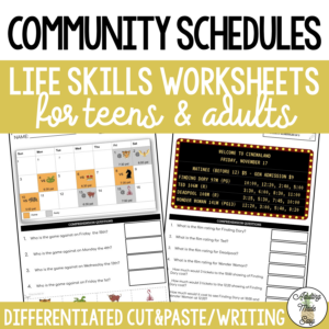 Reading community schedules worksheets