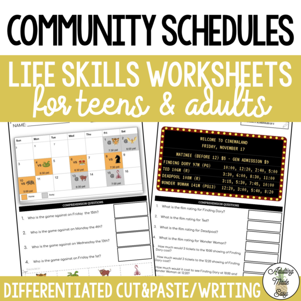 Reading community schedules worksheets