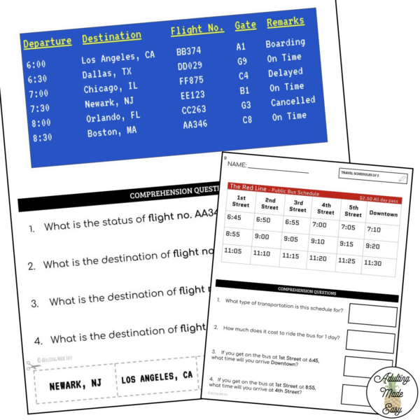 Reading Travel Schedules Worksheets - Image 2