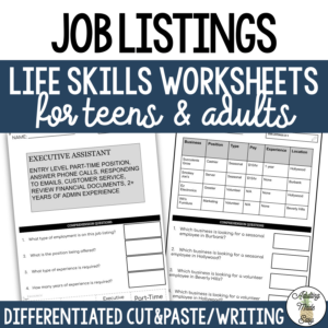 Reading Job Listings Worksheets