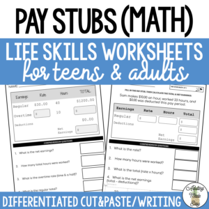 Reading pay stubs (math) worksheets
