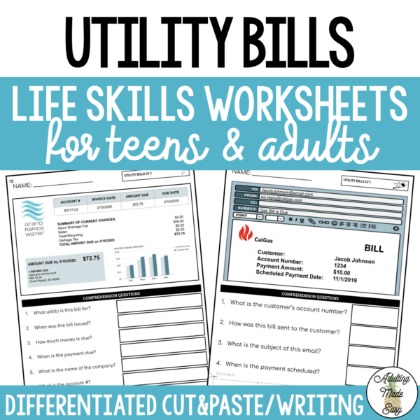 Reading Utility Bills Worksheets