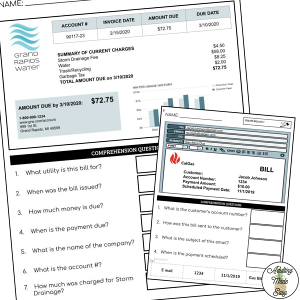 Reading Utility Bills Worksheets - Image 2