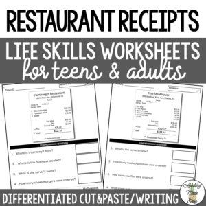 Reading Restaurant Receipts Worksheets