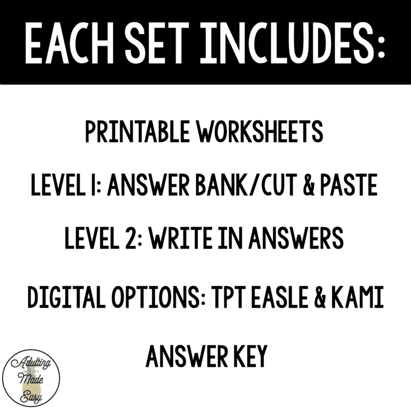 Functional Reading Life Skills Worksheets BUNDLE