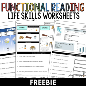 Functional Reading Life Skills Worksheets FREEBIE